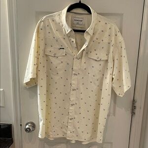 Poncho Cream Star Pattern Men's Button Down Shirt